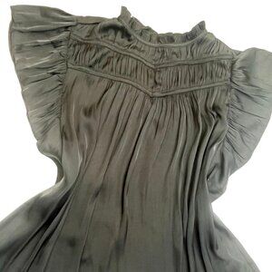 Joie Ruffle Neck Black Blouse Ladies Size Small Shirred Blouse Large Sleeves